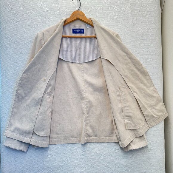 Liz Claiborne SIZE 10 Khaki Double-Breasted Lightweight Linen/Cotton Jacket - Picture 3 of 7
